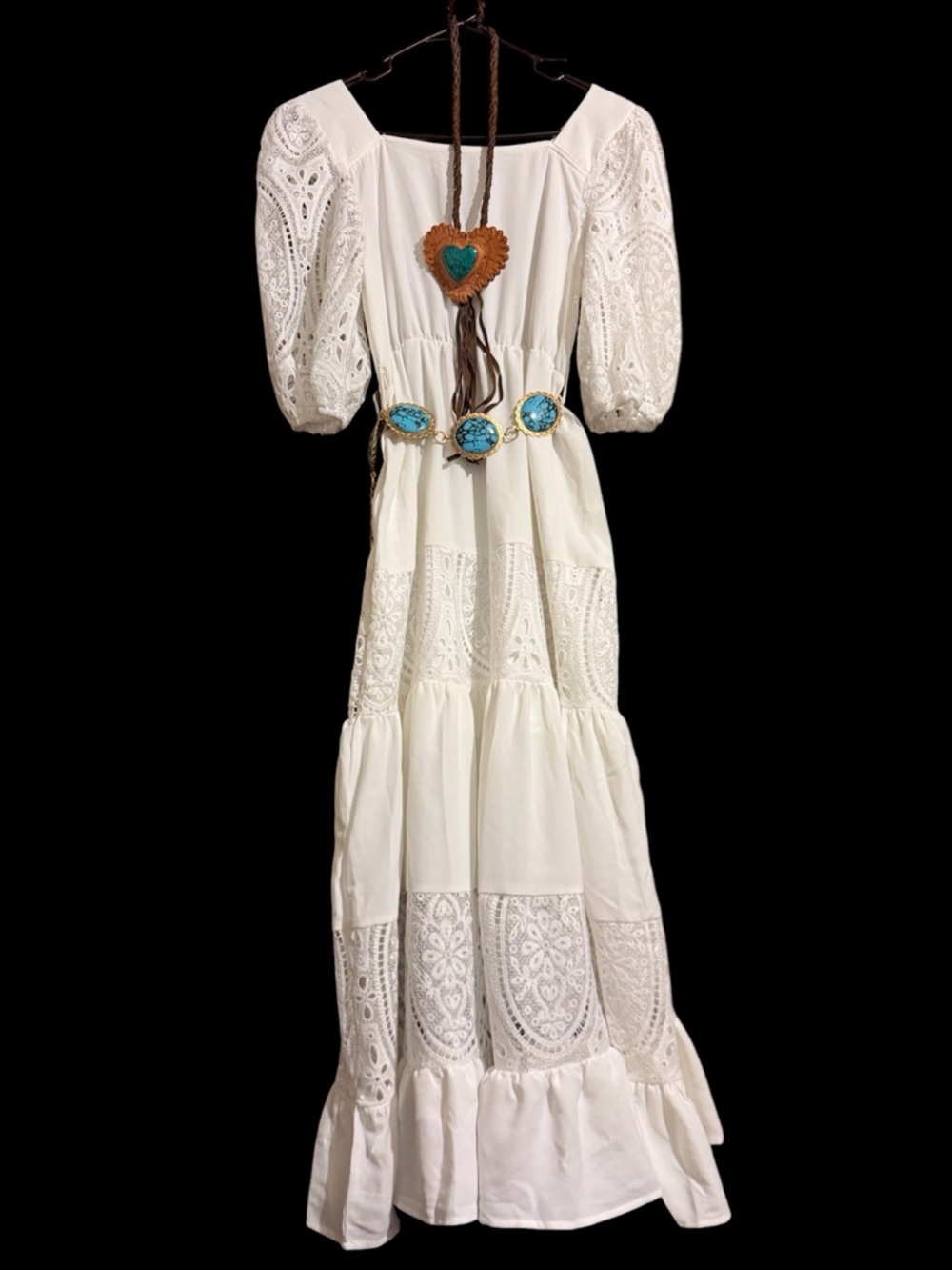 White Lace Maxi Dress with Puff Sleeves